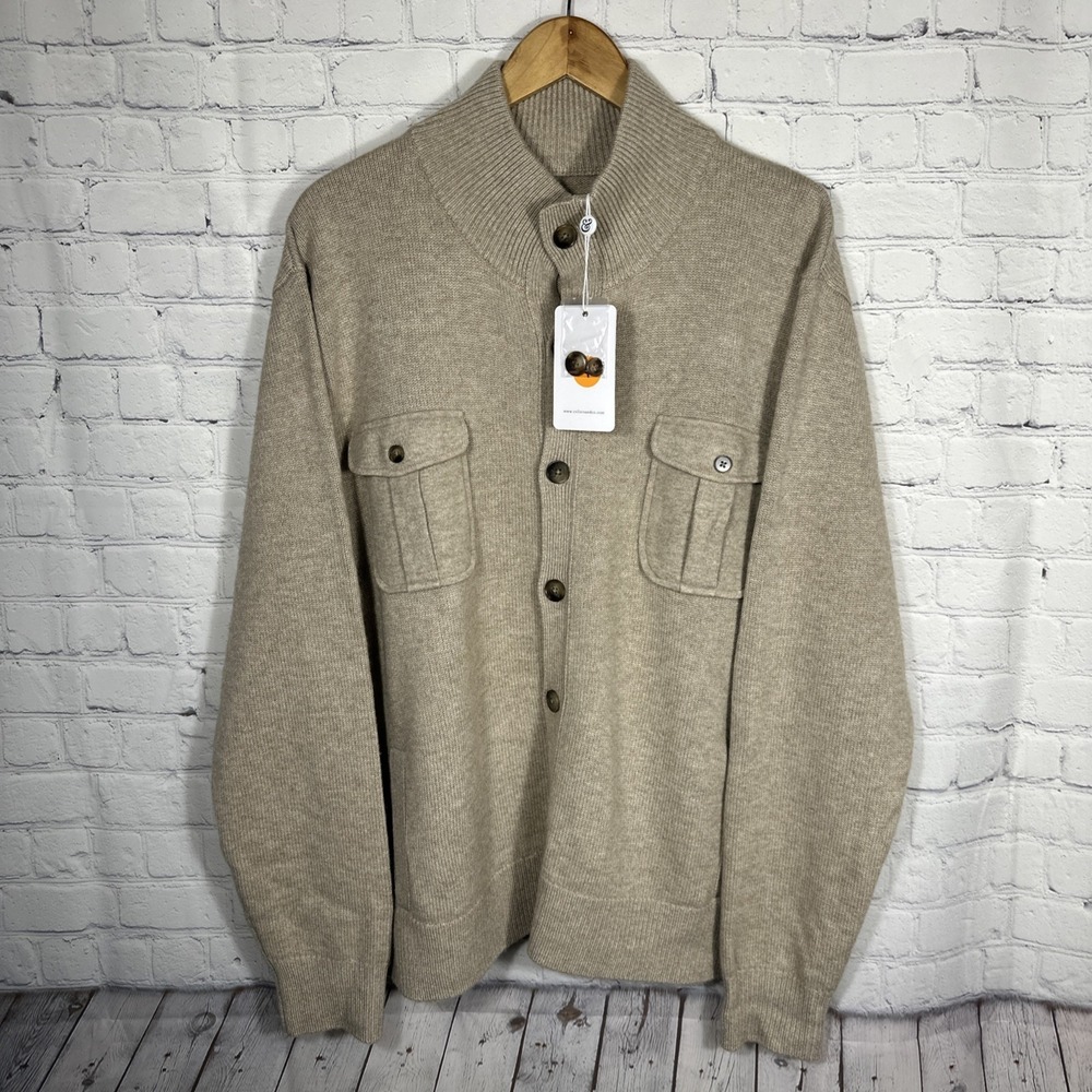 New Collars & Co Sweater Mens 2XL XXL Tan Napoli Wool Cashmere Mockneck Preppy